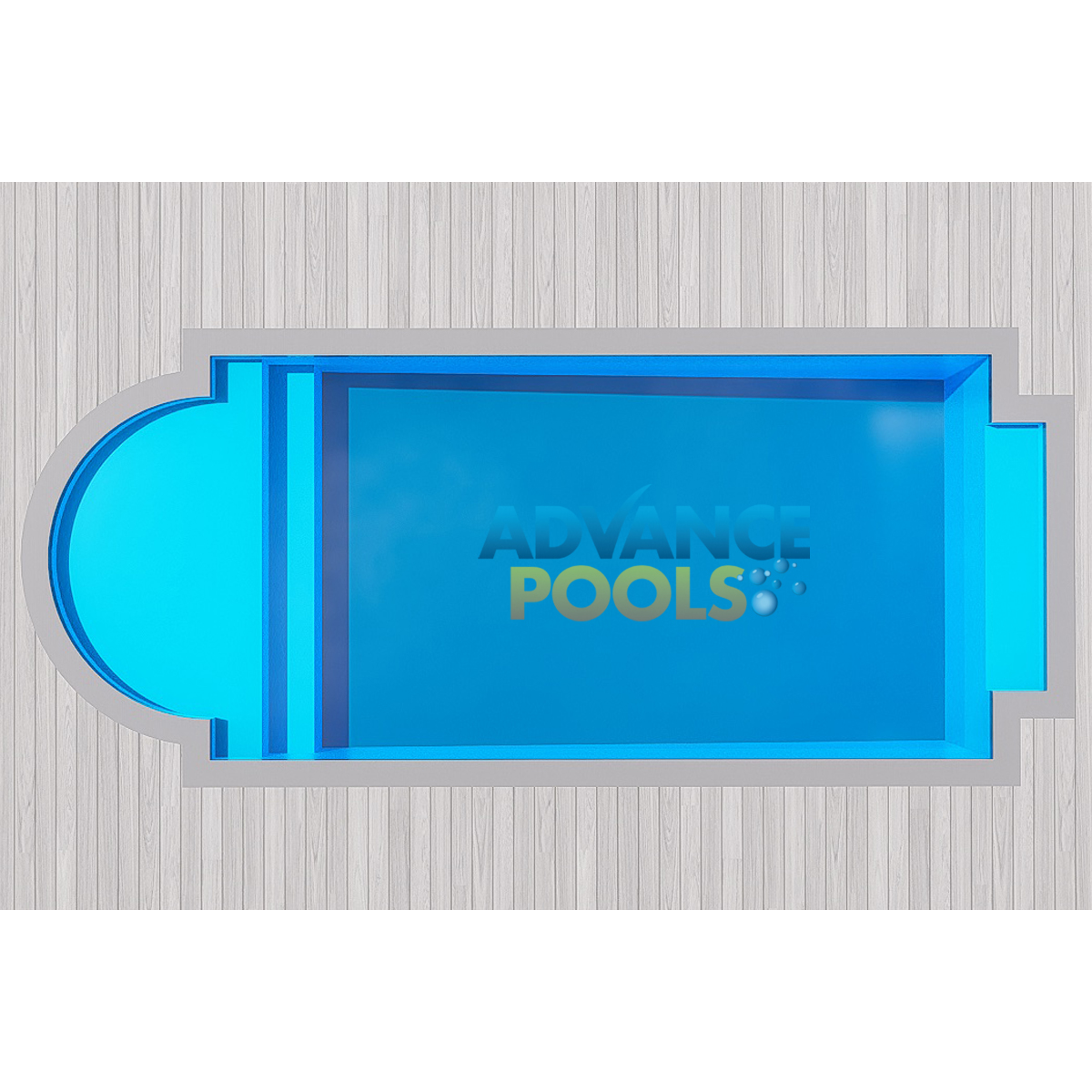 Atlantic 5 Patio Bay fibreglass pool – 6.5m x 3m – 1.0m to 1.5m deep