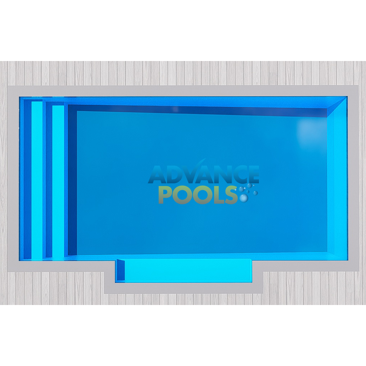 Atlantic 7 Patio Right fibreglass pool – 7.5m x 3m – 1.0m to 1.6m deep
